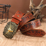 Noxwear - Western Cowboy Belt Cowhead Big Plate Buckle Trend Retro Belt Punk Style Pu Leather Belt