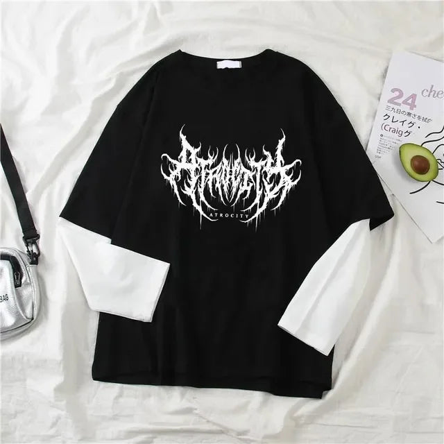Noxwear - Atrocity Print Fake Two Long Sleeve Tee