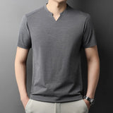 Noxwear - Korean Men's Casual and Fashionable Small V-neck Solid Color Short Sleeved T-shirt Comfortable Summer Versatile Top