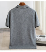 Noxwear - 100% Merino wool men's lapel short sleeved sweater T-shirt new knitted casual business men's pullover sweater wool T-shirt summe
