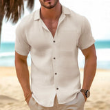 Noxwear - Men's Casual Button Down Shirts Short Sleeve Textured Summer Beach Shirt Cuban Vacation Shirts with Pocket S-XXXL