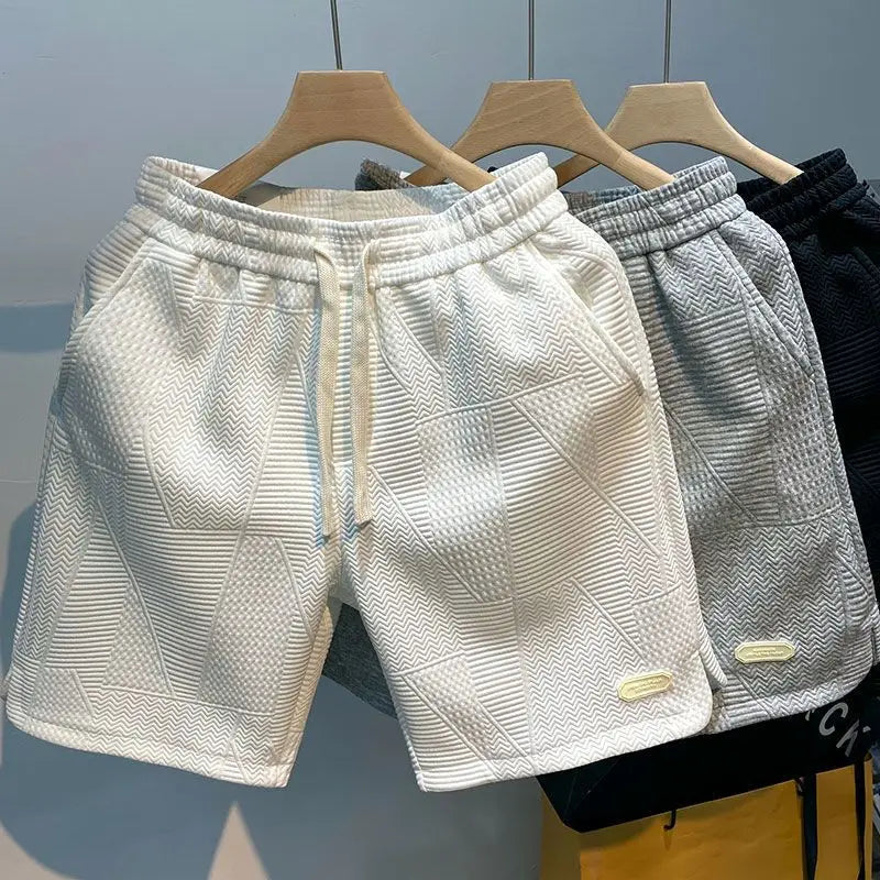Noxwear - Summer Running Shorts for Men Casual Jogging Sport Short Pants Wave Pattern Solid Color Drawstring Loose Dry Gym Sports Shorts