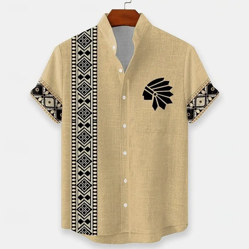 Noxwear - Vintage pattern print, fashionable men's short sleeved shirt, loose top, outdoor street, casual and comfortable