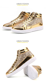 Noxwear - Men's Boots Nightclubs Fashiona Sequins With Diamonds Gold Leather Boots Trendy High Top Sports Casual Shoes Large Size 38-48