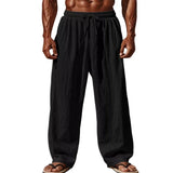 Noxwear -  New Men Cotton and Linen Casual Pants Simple and Comfortable Straight Leg Pants Waist Drawstring Plus Size Looser S-4XL