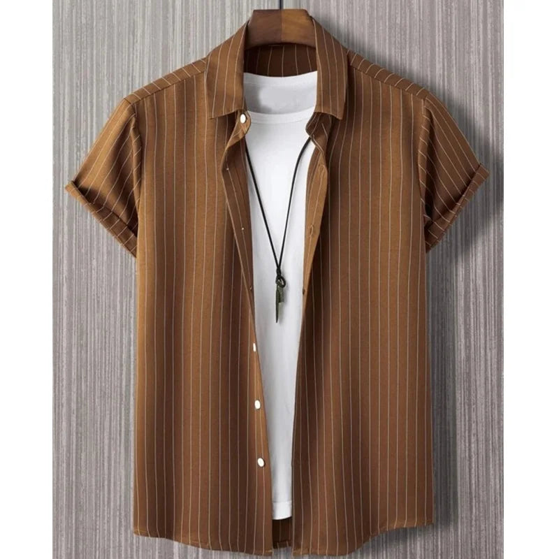 Noxwear - Hawaiian Shirts For Men 3d Stripe Print High-Quality Men'S Clothing Loose Oversized Shirts And Blooms Summer Casual Short Sleeve
