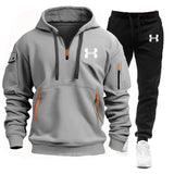 Noxwear-Men new autumn and winter multi-pocket zipper long-sleeved hoodie + sports and leisure pants two-piece fitness jogging suit