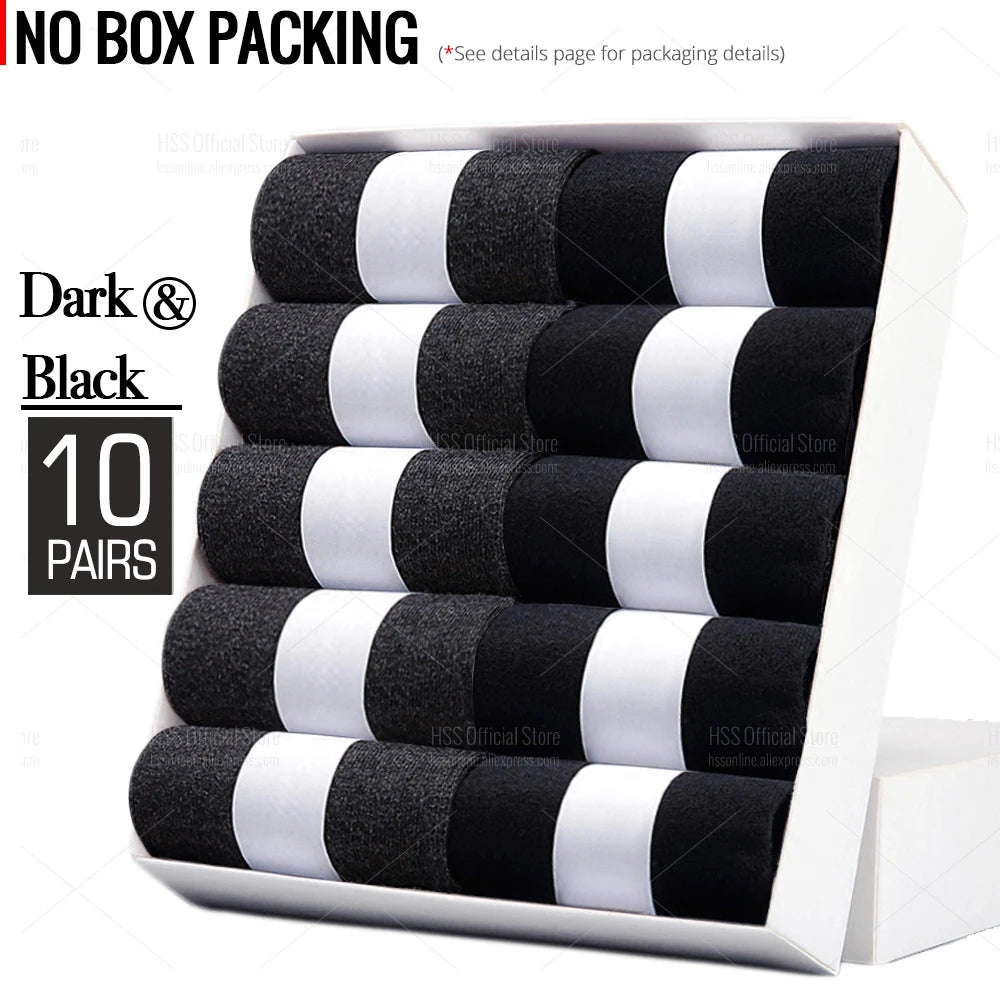 Noxwear - HSS 5/10 Pairs Men's Cotton Blend Socks Black Business Men Socks Soft Breathable Summer Winter for Male Socks Plus Size (6.5-14)