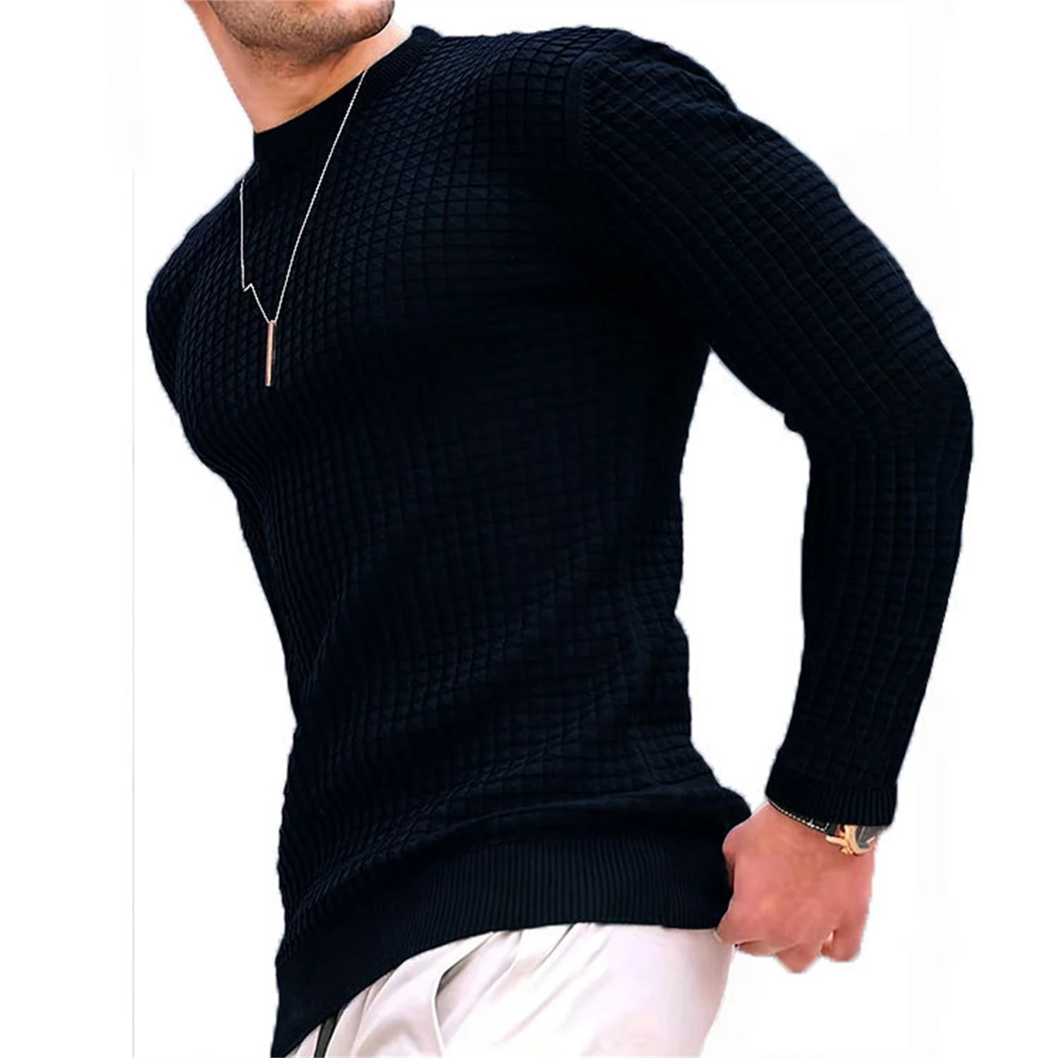 Noxwear - Men's coat fashion small check Waffle youth round neck jacquard check hoodie