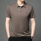 Noxwear - New Men's Business Casual Short Sleeved Shirt with Badge Solid Color Polo Shirt Fashionable Breathable Comfortable Versatile Top