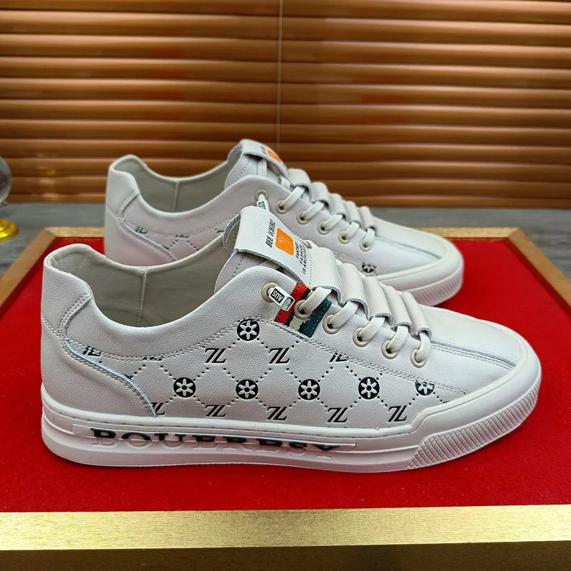 Noxwear - European New Shoes for Men Genuine Leather Casual Shoes Trend Print Flats Skateboard Shoes Youth Street Sneakers