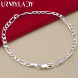 Noxwear - Noble new arrive 925 sterling silver 4MM chain for men Women Bracelet Necklace jewelry set lady Christma gifts charms wedding