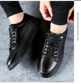 Noxwear - New Shoes for Men Genuine Leather Casual Shoes Spring Autumn Cool Black Flat Skateboard Shoes Youth Fashion Slip-on Sneakers