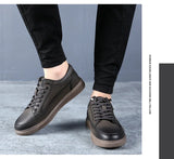 Noxwear - New Shoes for Men Genuine Leather Casual Shoes Spring Autumn Cool Black Flat Skateboard Shoes Youth Fashion Slip-on Sneakers