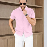 Noxwear -New Men's Business Casual Solid Color Short Sleeved Shirt for Summer Fashion No Ironing Comfortable and Versatile Top