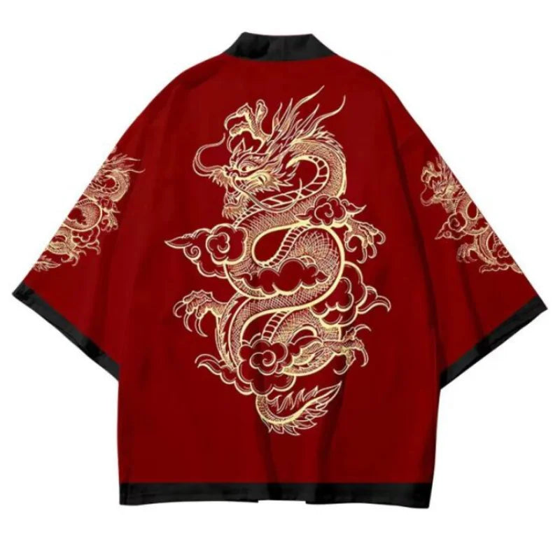 Noxwear-Summer Japanese Style Anime Dragon Print Cosplay Haori Yukata Top Adult Traditional Samurai Loose Kimono Cardigan for Men Women