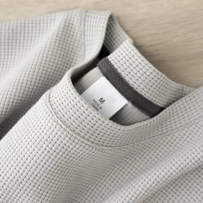 Noxwear - Waffle Short Sleeved T-shirt for Men and Women Summer Japanese Round Neck Half Sleeved Top Loose Casual Solid Color T-shirt