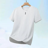 Noxwear - 2025 New Men's Business Casual Three Button V-neck Short Sleeved T-shirt Korean Style Summer Comfortable Versatile Top