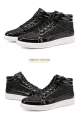 Noxwear - Men's Boots Nightclubs Fashiona Sequins With Diamonds Gold Leather Boots Trendy High Top Sports Casual Shoes Large Size 38-48