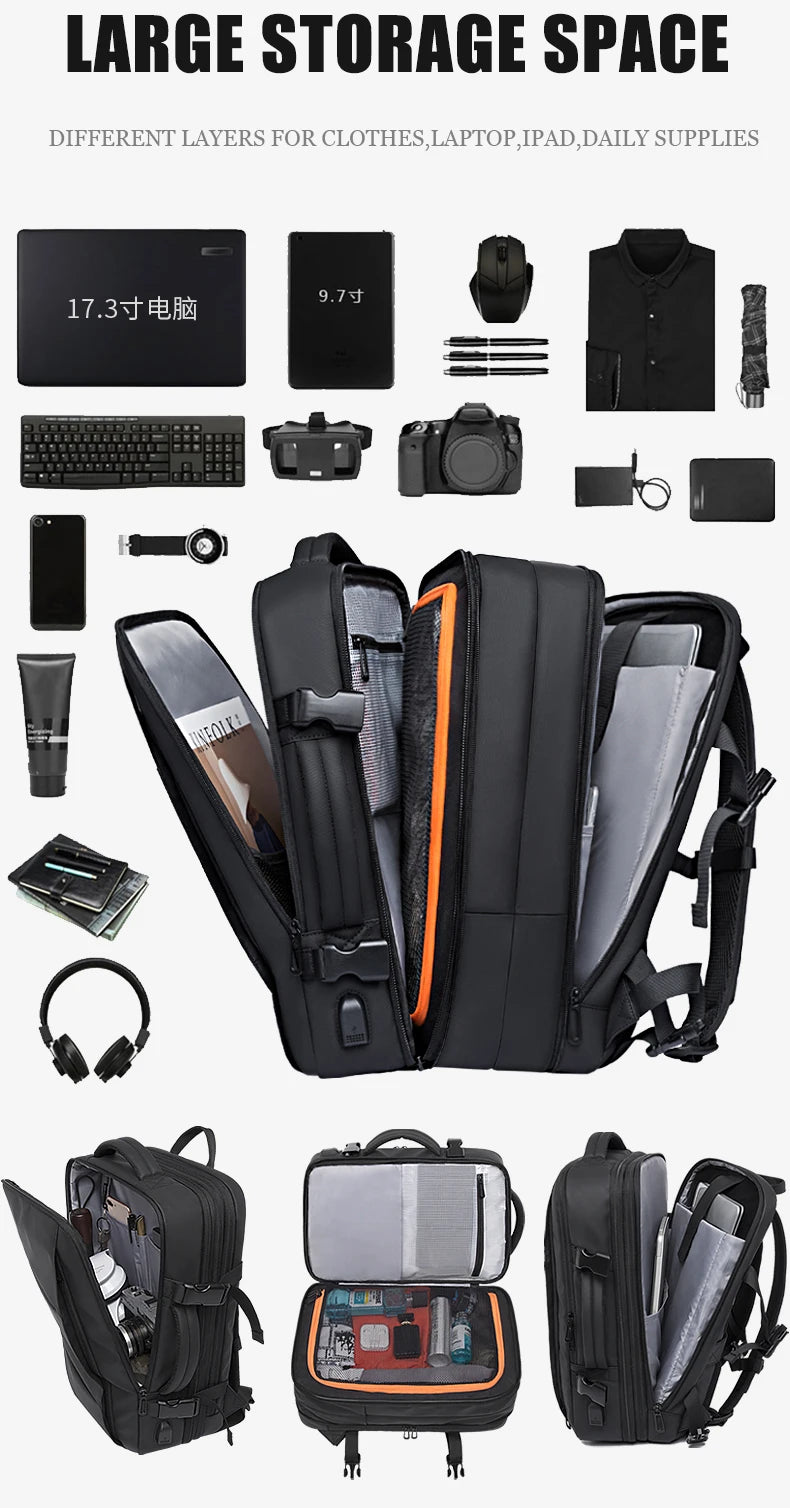 Noxwear - Bange Travel Backpack, Backpack School Expandable USB Bag Large Capacity 17.3 Laptop Waterproof