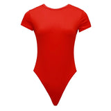 Noxwear Sexy One Piece Bodycon Bodysuit Short Sleeve O Neck Open Basic White Black Red Overalls Women Body Top Skinny Rompers Female