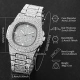 Noxwear - Luxury Full Diamond Men's Stainless Steel Watches Male Sports Quartz Wristwatch with Calendar