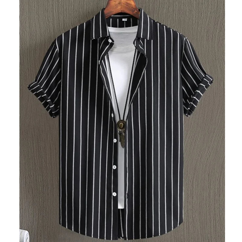 Noxwear - Hawaiian Shirts For Men 3d Stripe Print High-Quality Men'S Clothing Loose Oversized Shirts And Blooms Summer Casual Short Sleeve