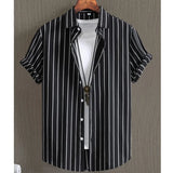 Noxwear - Hawaiian Shirts For Men 3d Stripe Print High-Quality Men'S Clothing Loose Oversized Shirts And Blooms Summer Casual Short Sleeve