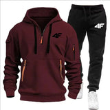 Noxwear-Men's tracksuit zipper hood multi-pocket and protective pants casual jogging tracksuit fall/winter 2-piece setLarge size S-3XL