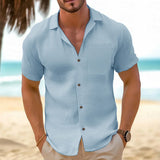 Noxwear - Men's Casual Button Down Shirts Short Sleeve Textured Summer Beach Shirt Cuban Vacation Shirts with Pocket S-XXXL