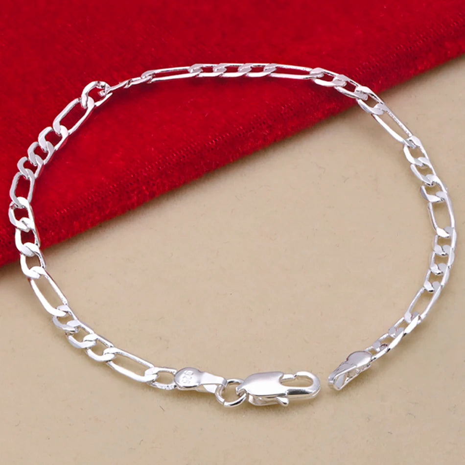 Noxwear - Noble new arrive 925 sterling silver 4MM chain for men Women Bracelet Necklace jewelry set lady Christma gifts charms wedding