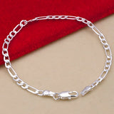 Noxwear - Noble new arrive 925 sterling silver 4MM chain for men Women Bracelet Necklace jewelry set lady Christma gifts charms wedding