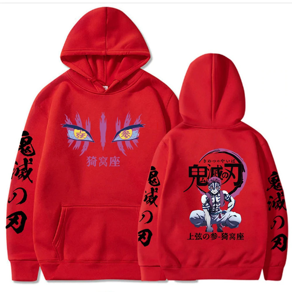 Noxwear-Japanese Anime Demon Slayer Hoodies for Men Akaza Manga Graphic Streetwear Pullover Hoody Long Sleeve Fleece Hooded Sweatshirt
