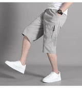 Noxwear - Mens Cargo Shorts Knee Pants Zipper Pocket Summer Cotton Shorts Climbing Jogger Elastic Waist Sports Wear