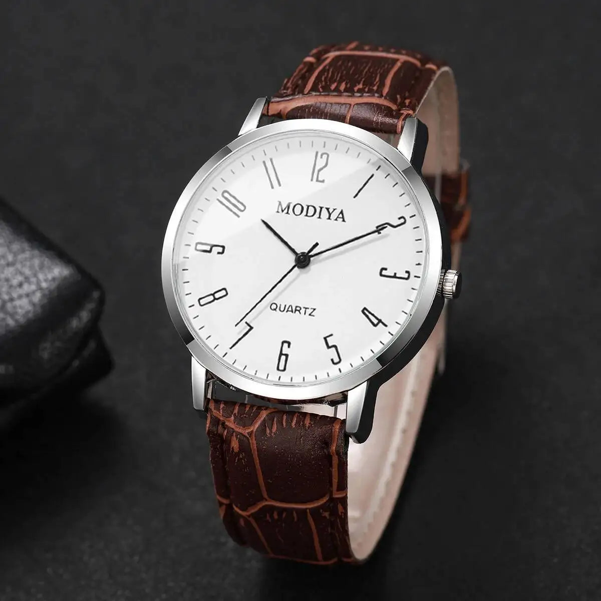 Noxwear - 3PCS/Set Fashio Arabic Dial Men Business Watches Casual Leather Strap Quartz Wristwatches Reloj Hombre（Without Box）