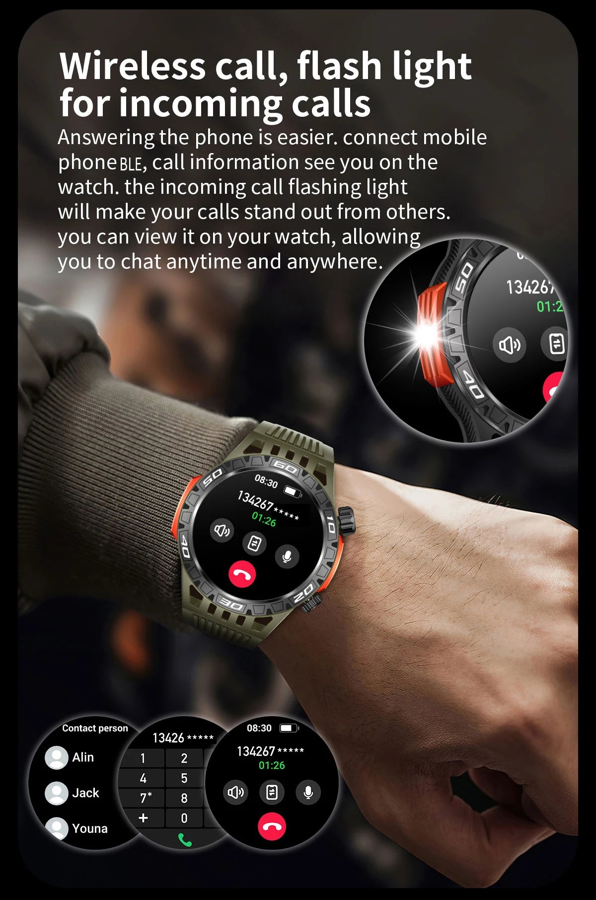 Noxwear - LIGE GPS Smart Watch Men LED Flashlight Compass Waterproof Bluetooth Call Health Watches Voice Assistant Military Smartwatch Men