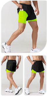 Noxwear - Men's Running Shorts Quick-drying Fitness Black Double Layer Shorts Men New Sport Workout Training Bodybuilding Short Pants