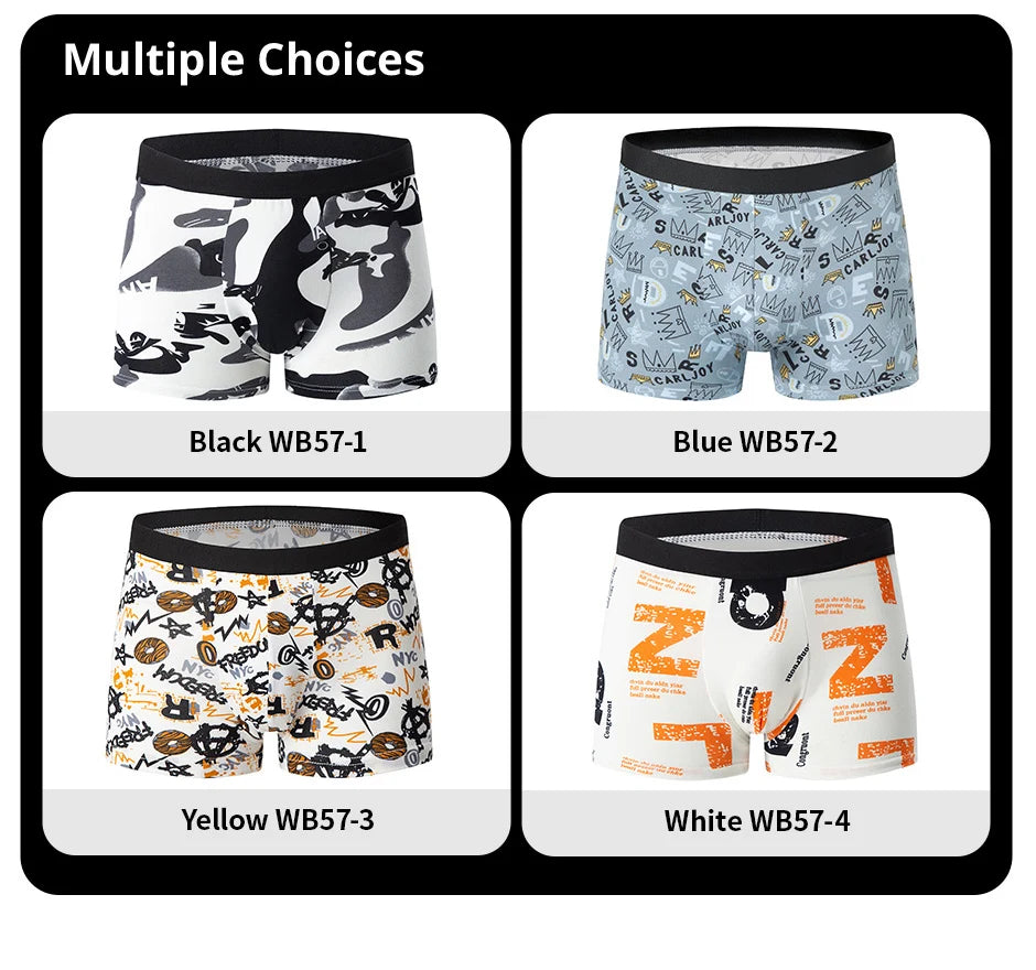 Noxwear - 4/10piece Men's European And American Size Printed Fashionable Underwear Comfortable Plus Size Boxer Shorts Casual Sports Shorts