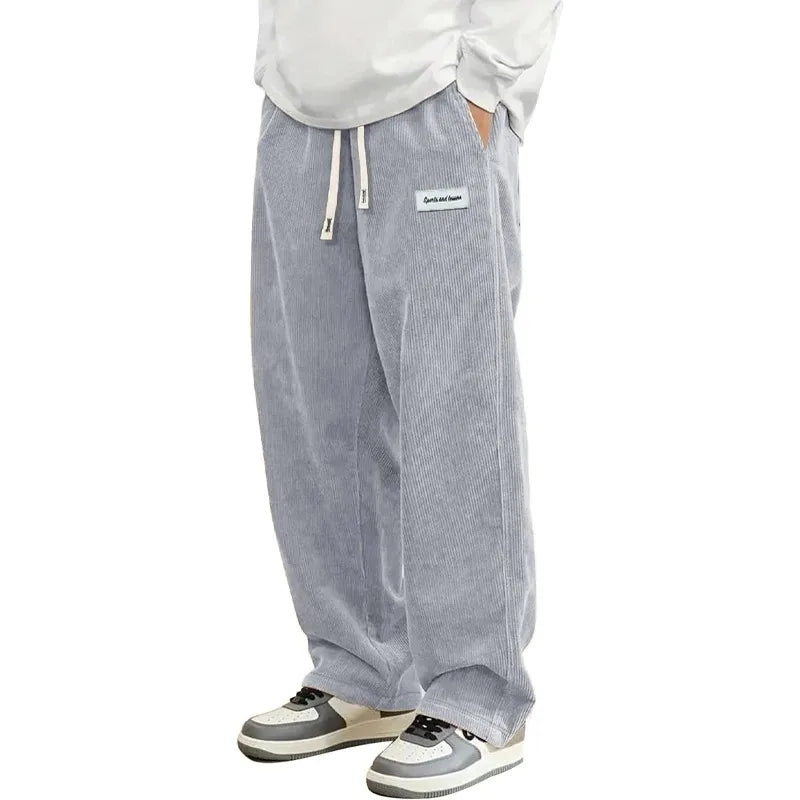 Noxwear - New Mens Corduroy Casual Pants Fashion Loose Fit Baggy Pants Straight Sweatpants Elastic Waist Drawstring Outdoor Streetwear