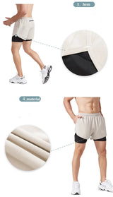 Noxwear - Men's Running Shorts Quick-drying Fitness Black Double Layer Shorts Men New Sport Workout Training Bodybuilding Short Pants