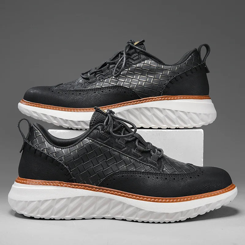 Noxwear - New Shoes for Men Leather Casual Shoes Fashion Breathable Brogues Sport Shoes Street Cool Chunky Sneakers