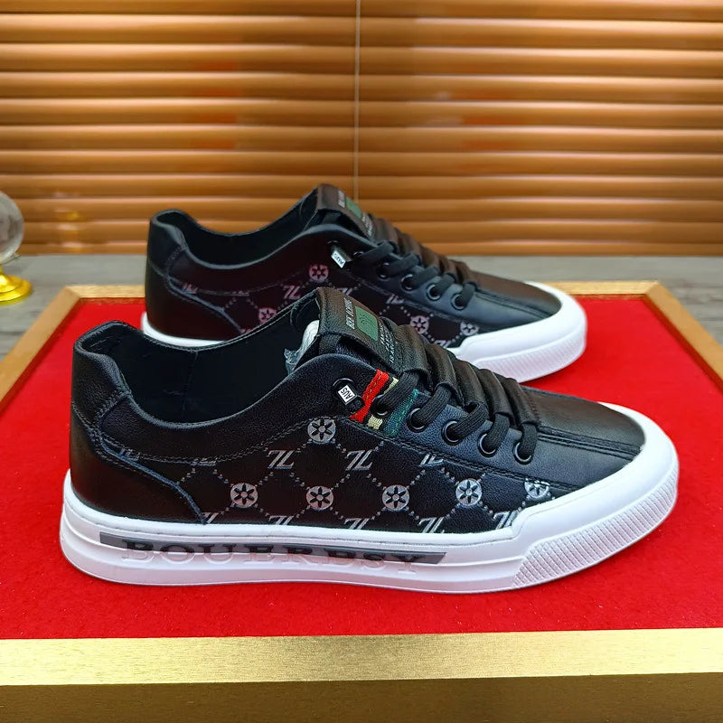 Noxwear - European New Shoes for Men Genuine Leather Casual Shoes Trend Print Flats Skateboard Shoes Youth Street Sneakers