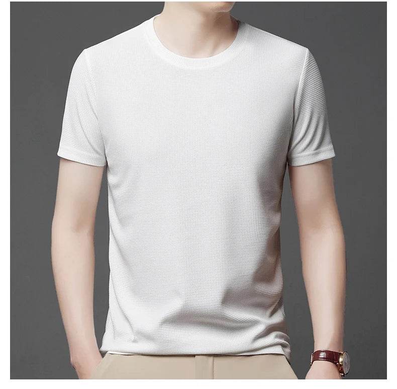 Noxwear - New Summer Waffle Round Neck Short Sleeved T-shirt for Men's Short Sleeved Top