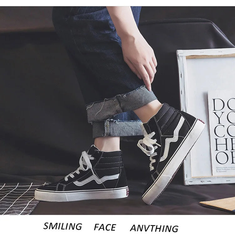 Noxwear - Spring New Shoes for Men Women Canvas Casual Shoes High Tops Flat Skateboard Vulcanized Shoes Lovers Cool Lace-up Sneaker