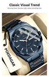 Noxwear - POEDAGAR Sport Original Men Clock Quartz Date Week Luxury Man Wristwatch Waterproof Luminous Stainless Steel Men's Watches Reloj