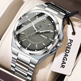 Noxwear - POEDAGAR Sport Original Men Clock Quartz Date Week Luxury Man Wristwatch Waterproof Luminous Stainless Steel Men's Watches Reloj