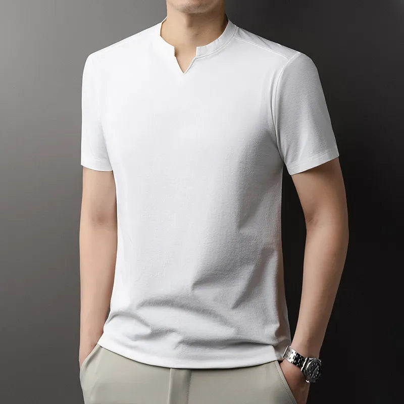 Noxwear - Korean Men's Casual and Fashionable Small V-neck Solid Color Short Sleeved T-shirt Comfortable Summer Versatile Top