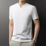 Noxwear - Korean Men's Casual and Fashionable Small V-neck Solid Color Short Sleeved T-shirt Comfortable Summer Versatile Top