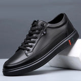 Noxwear - New Shoes for Men Genuine Leather Casual Shoes Spring Autumn Cool Black Flat Skateboard Shoes Youth Fashion Slip-on Sneakers