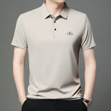 Noxwear - New Men's Business Casual Short Sleeved Shirt with Badge Solid Color Polo Shirt Fashionable Breathable Comfortable Versatile Top